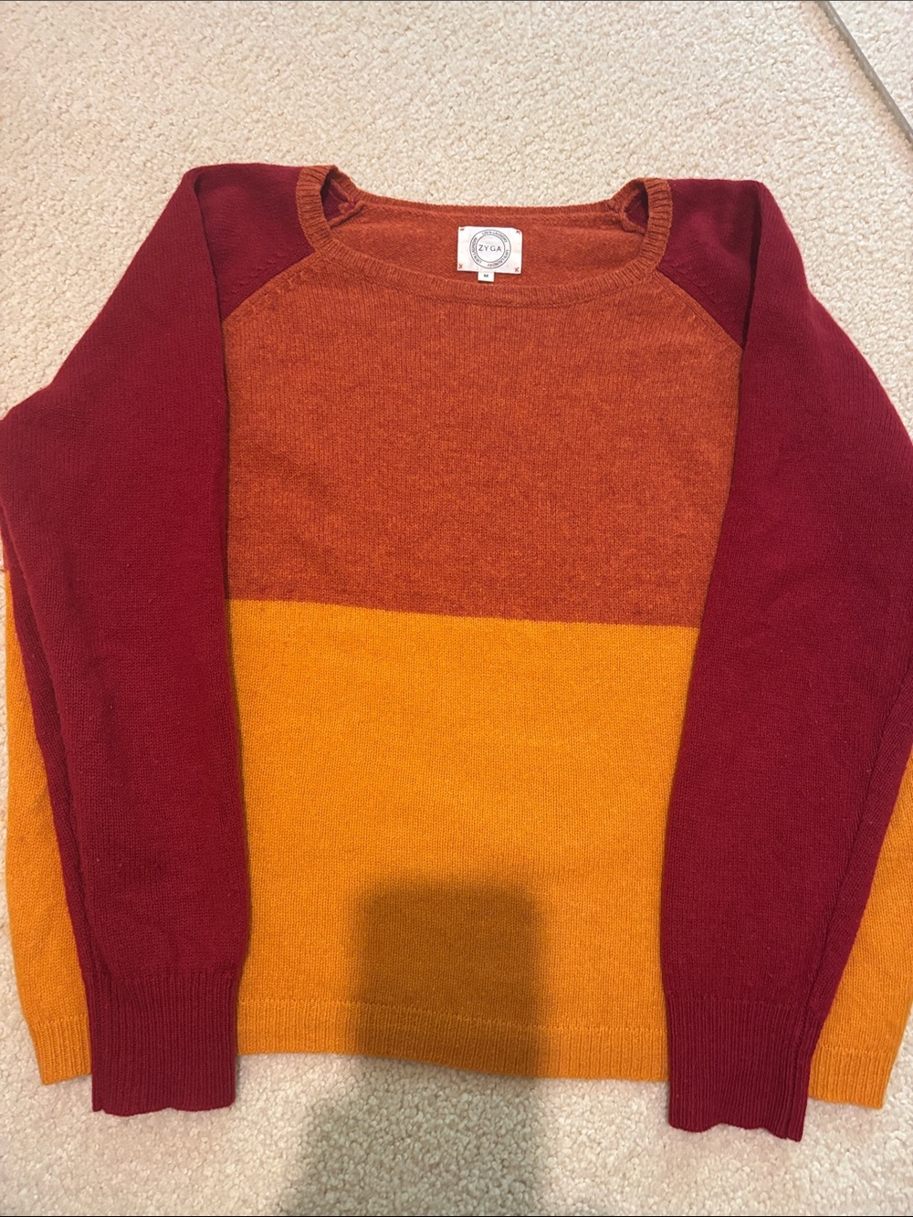 Colorblock Crewneck Sweater in Rust, Mustard & Burgundy. European style